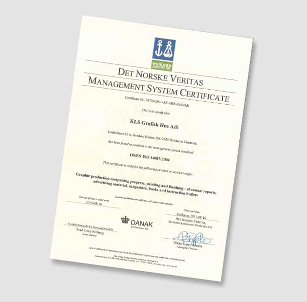 Vores ISO 14001 miljøstyringscertifikatet